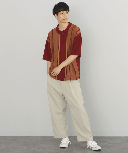 BEAMS HEART（ビームスハート）の「BEAMS HEART / ジップ ストライプ ポロシャツ（ポロシャツ・メンズ・ネイビー/バーガンディー・SMALL/LARGE/MEDIUM）」の11枚目の写真