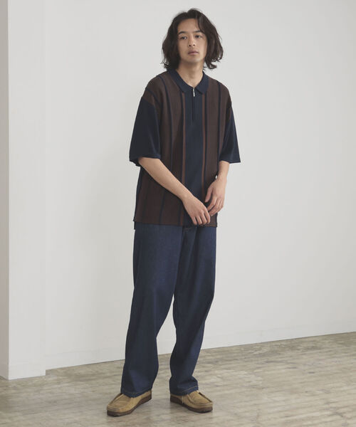BEAMS HEART（ビームスハート）の「BEAMS HEART / ジップ ストライプ ポロシャツ（ポロシャツ・メンズ・ネイビー/バーガンディー・SMALL/LARGE/MEDIUM）」の6枚目の写真