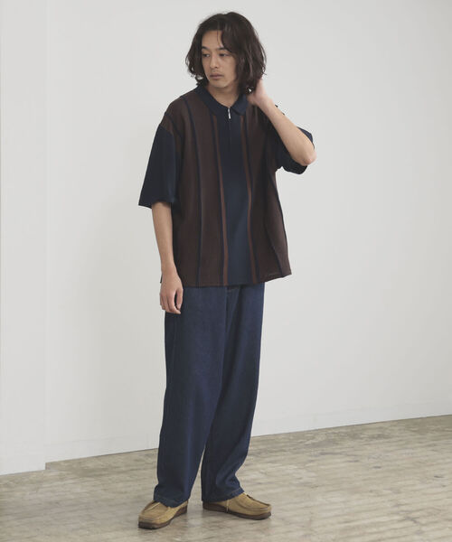 BEAMS HEART（ビームスハート）の「BEAMS HEART / ジップ ストライプ ポロシャツ（ポロシャツ・メンズ・ネイビー/バーガンディー・SMALL/LARGE/MEDIUM）」の10枚目の写真