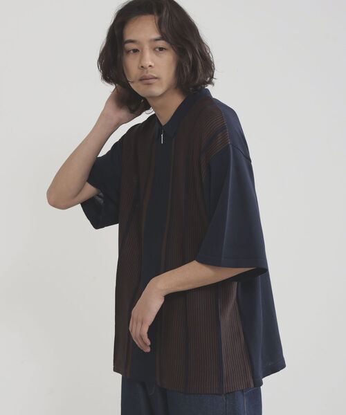 BEAMS HEART（ビームスハート）の「BEAMS HEART / ジップ ストライプ ポロシャツ（ポロシャツ・メンズ・ネイビー/バーガンディー・SMALL/LARGE/MEDIUM）」の16枚目の写真