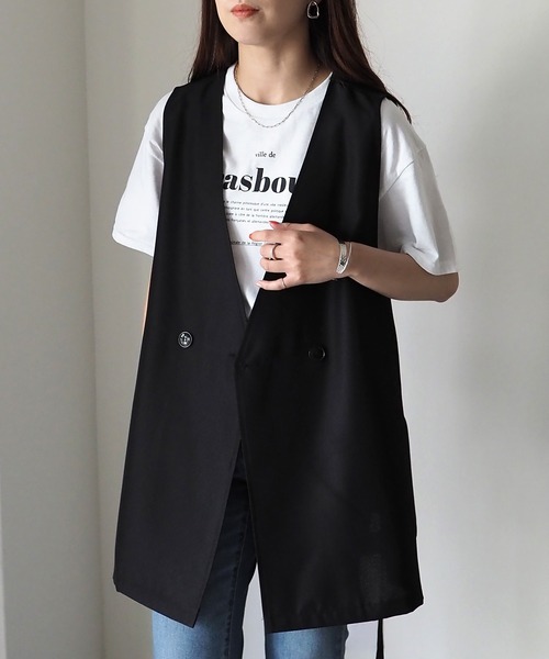 Riberry（リベリー）の「ダブルノーカラージレ/ベスト（ベスト・レディース・ブラック/ベージュ系・FREE）」の5枚目の写真