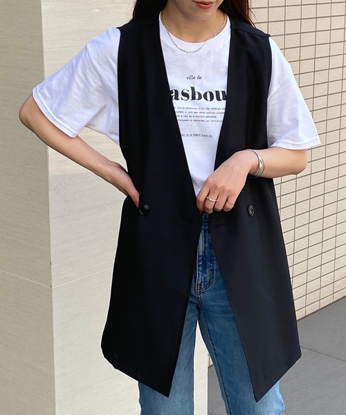 Riberry（リベリー）の「ダブルノーカラージレ/ベスト（ベスト・レディース・ブラック/ベージュ系・FREE）」の6枚目の写真