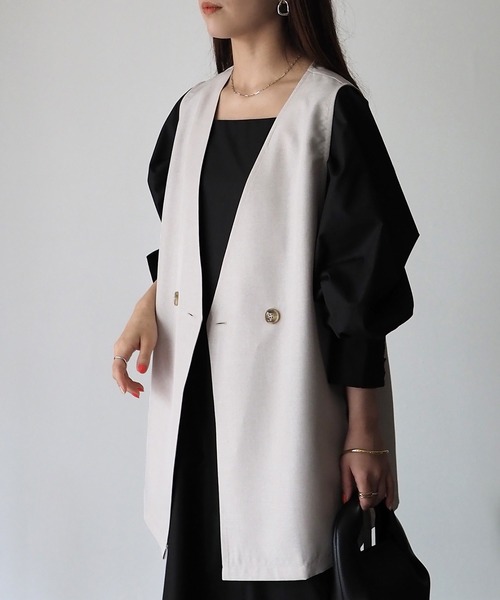 ベスト ジレ ノーカラーダブルブレストベスト レディース Demi-Luxe BEAMS ベスト ジレ 「セレモニー・フォーマル」ノー
