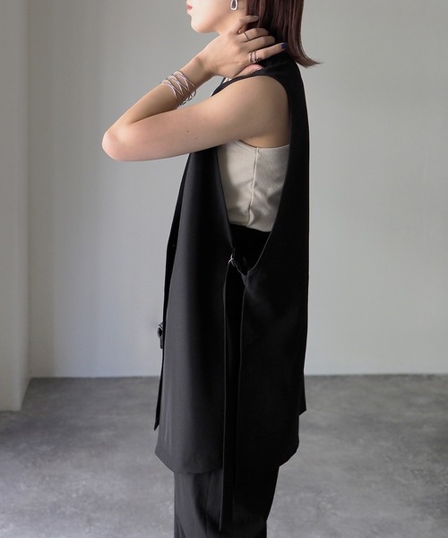 完売品 Scrap Book ジレ ベスト リバーシブル チェック柄ブロッキングデザインジレ/日本製(ベスト・ジレ) | re