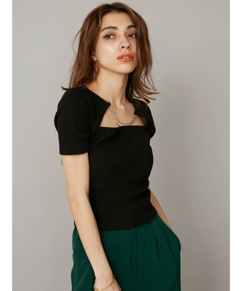 EVRIS（エヴリス）の「チェーンモチーフリブTOPS（Tシャツ/カットソー・レディース・ブラック/アイボリー・FREE）」の4枚目の写真