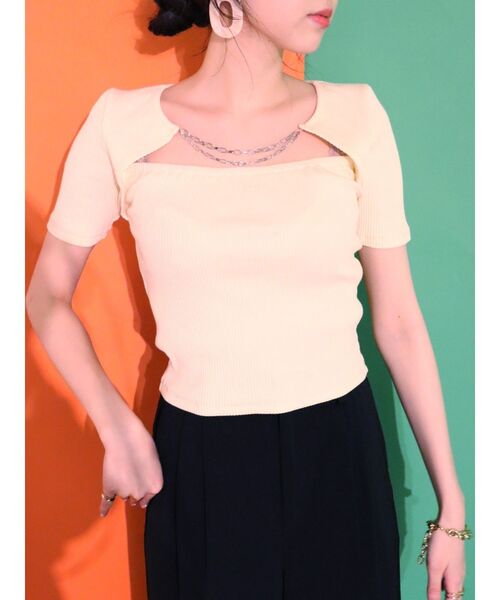 EVRIS（エヴリス）の「チェーンモチーフリブTOPS（Tシャツ/カットソー・レディース・ブラック/アイボリー・FREE）」の10枚目の写真