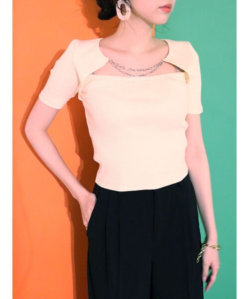 EVRIS（エヴリス）の「チェーンモチーフリブTOPS（Tシャツ/カットソー・レディース・ブラック/アイボリー・FREE）」の11枚目の写真