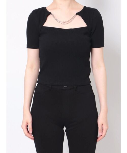 EVRIS（エヴリス）の「チェーンモチーフリブTOPS（Tシャツ/カットソー・レディース・ブラック/アイボリー・FREE）」の14枚目の写真