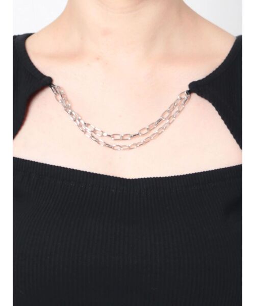 EVRIS（エヴリス）の「チェーンモチーフリブTOPS（Tシャツ/カットソー・レディース・ブラック/アイボリー・FREE）」の17枚目の写真