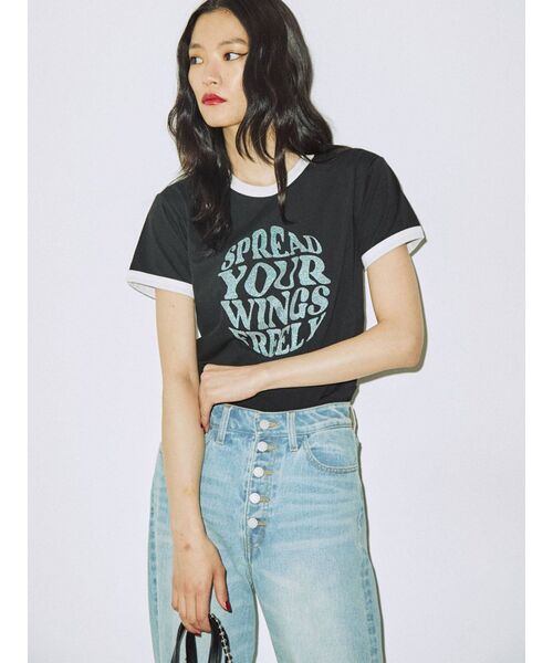 jouetie（ジュエティ）の「バタフライトリム Tシャツ（Tシャツ/カットソー・レディース・オフホワイト/ブラック/ブルー・MEDIUM）」の19枚目の写真