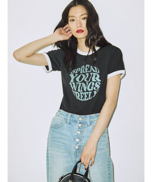 jouetie（ジュエティ）の「バタフライトリム Tシャツ（Tシャツ/カットソー・レディース・オフホワイト/ブラック/ブルー・MEDIUM）」の18枚目の写真