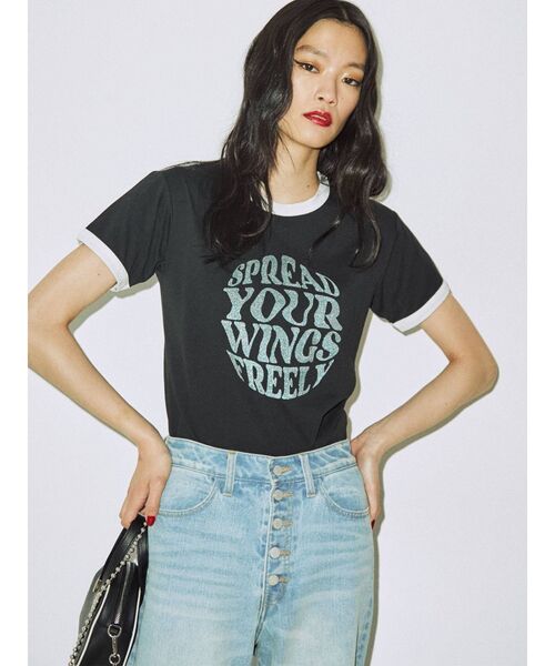 jouetie（ジュエティ）の「バタフライトリム Tシャツ（Tシャツ/カットソー・レディース・オフホワイト/ブラック/ブルー・MEDIUM）」の17枚目の写真