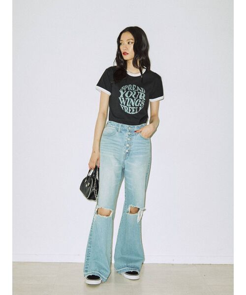 jouetie（ジュエティ）の「バタフライトリム Tシャツ（Tシャツ/カットソー・レディース・オフホワイト/ブラック/ブルー・MEDIUM）」の15枚目の写真