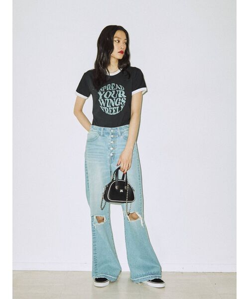 jouetie（ジュエティ）の「バタフライトリム Tシャツ（Tシャツ/カットソー・レディース・オフホワイト/ブラック/ブルー・MEDIUM）」の14枚目の写真