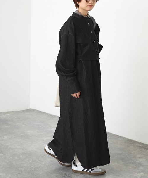 forksy.(フォルクシー)の「【forksy.】デニムマルチウェイアンサンブルワンピース/クロップド長袖ボリューム袖シャツ&ノースリーブワンピース(ワンピース・レディース・ブラック/ネイビー/オフホワイト・FREE)」の5枚目の写真