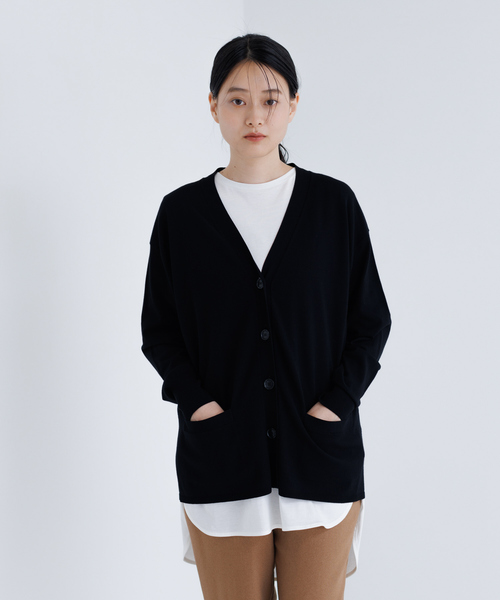 collex（コレックス）の「Vネックストレッチカーディガン（カーディガン/ボレロ・レディース・ブラック/ベージュ・フリー）」の4枚目の写真