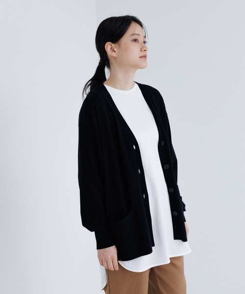 collex（コレックス）の「Vネックストレッチカーディガン（カーディガン/ボレロ・レディース・ブラック/ベージュ・フリー）」の6枚目の写真