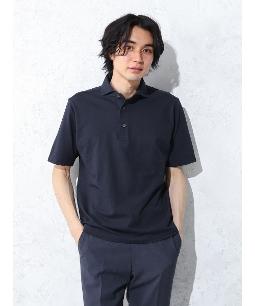 Perfect Suit FActory（パーフェクトスーツファクトリー）の「BIZポロシャツ　カッタウェイ　ラベンダー/ホワイト/サックス/ブルー/ネイビー（ポロシャツ・メンズ・ブルー/サックスブルー/ネイビー/パープル/ホワイト・S/M/L/LL）」の3枚目の写真