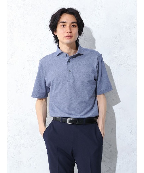 Perfect Suit FActory（パーフェクトスーツファクトリー）の「BIZポロシャツ　カッタウェイ　ラベンダー/ホワイト/サックス/ブルー/ネイビー（ポロシャツ・メンズ・ブルー/サックスブルー/ネイビー/パープル/ホワイト・S/M/L/LL）」の5枚目の写真