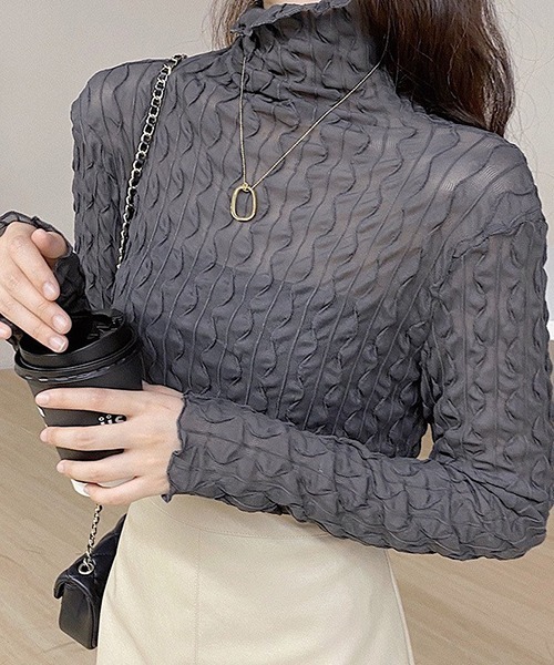 Chaco closet（チャコ クローゼット）の「ウエーブラインシアスシアープルオーバー（Tシャツ/カットソー・レディース・ホワイト/ブラック/グレー/アイボリー・FREE）」の4枚目の写真