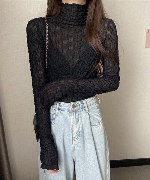 Chaco closet（チャコ クローゼット）の「ウエーブラインシアスシアープルオーバー（Tシャツ/カットソー・レディース・ホワイト/ブラック/グレー/アイボリー・FREE）」の3枚目の写真