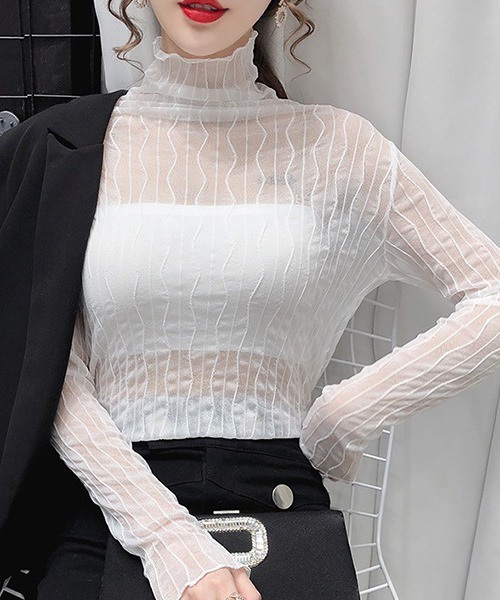 Chaco closet（チャコ クローゼット）の「ウエーブラインシアスシアープルオーバー（Tシャツ/カットソー・レディース・ホワイト/ブラック/グレー/アイボリー・FREE）」の5枚目の写真