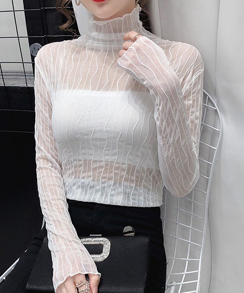 Chaco closet（チャコ クローゼット）の「ウエーブラインシアスシアープルオーバー（Tシャツ/カットソー・レディース・ホワイト/ブラック/グレー/アイボリー・FREE）」の6枚目の写真