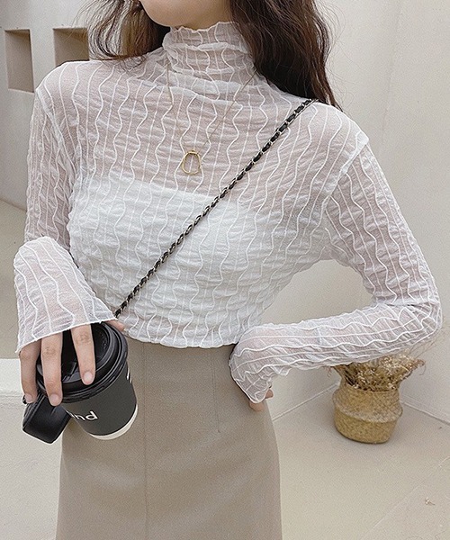 Chaco closet（チャコ クローゼット）の「ウエーブラインシアスシアープルオーバー（Tシャツ/カットソー・レディース・ホワイト/ブラック/グレー/アイボリー・FREE）」の9枚目の写真