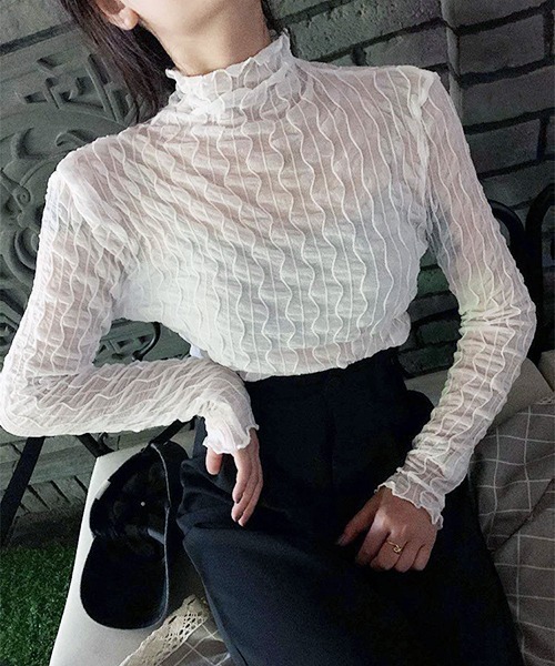 Chaco closet（チャコ クローゼット）の「ウエーブラインシアスシアープルオーバー（Tシャツ/カットソー・レディース・ホワイト/ブラック/グレー/アイボリー・FREE）」の7枚目の写真