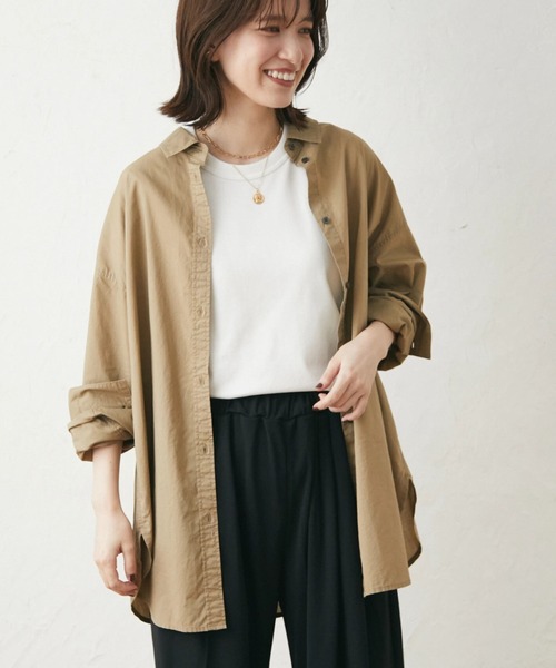 Green　Parks（グリーンパークス）の「高密度 衿付きシャツ（シャツ/ブラウス・レディース・サックスブルー/キャメル/オフホワイト・FREE）」の3枚目の写真