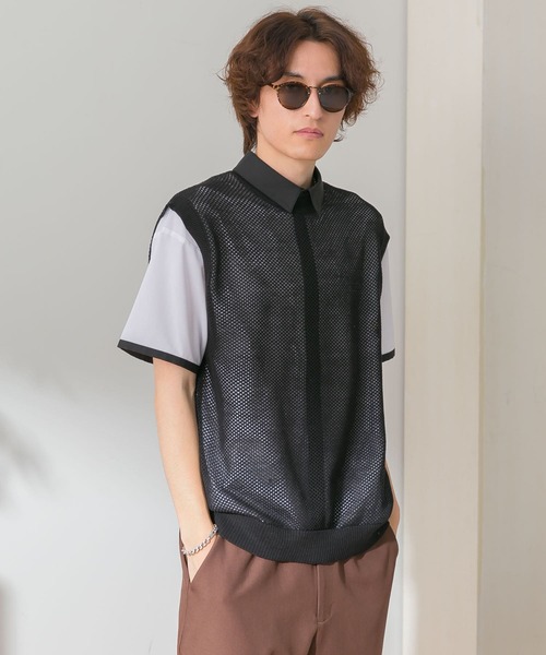 HEYUMM(ヘユム)の「カラフルメッシュニットベスト(ニット/セーター・メンズ・ブラック/オレンジ/ブルー・ONE)」の10枚目の写真