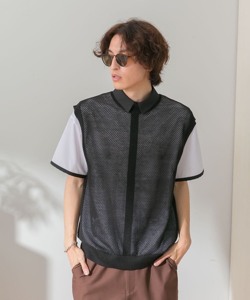 HEYUMM(ヘユム)の「カラフルメッシュニットベスト(ニット/セーター・メンズ・ブラック/オレンジ/ブルー・ONE)」の11枚目の写真