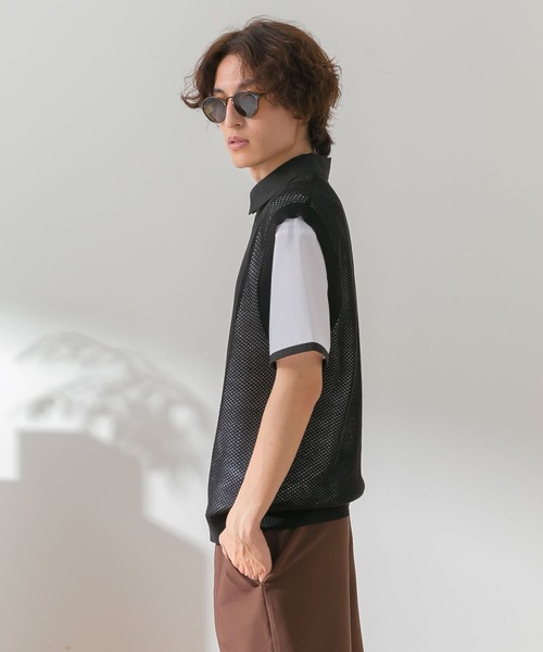 HEYUMM(ヘユム)の「カラフルメッシュニットベスト(ニット/セーター・メンズ・ブラック/オレンジ/ブルー・ONE)」の12枚目の写真