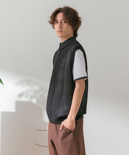 HEYUMM(ヘユム)の「カラフルメッシュニットベスト(ニット/セーター・メンズ・ブラック/オレンジ/ブルー・ONE)」の15枚目の写真