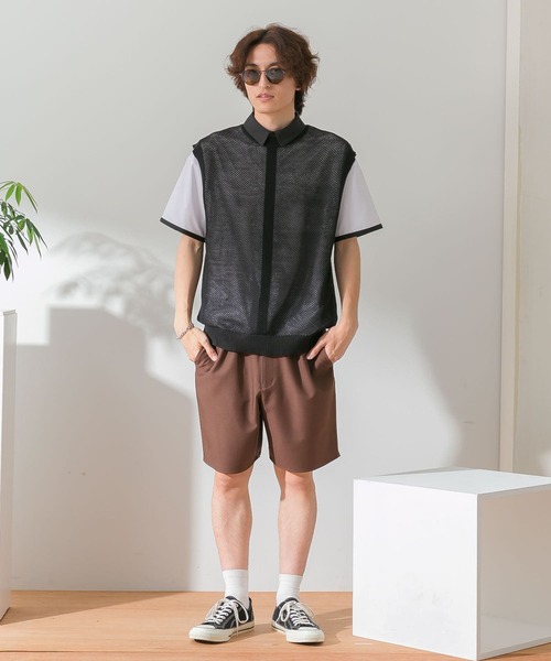 HEYUMM(ヘユム)の「カラフルメッシュニットベスト(ニット/セーター・メンズ・ブラック/オレンジ/ブルー・ONE)」の16枚目の写真