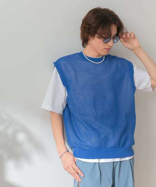 HEYUMM(ヘユム)の「カラフルメッシュニットベスト(ニット/セーター・メンズ・ブラック/オレンジ/ブルー・ONE)」の19枚目の写真