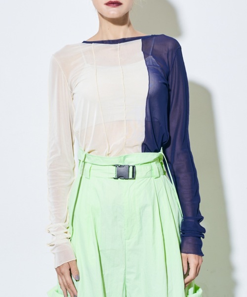 tシャツ Sheer mellow top (シアーメロートップス) レディース セール】Sheer mellow high neck top シアーメローハイネック