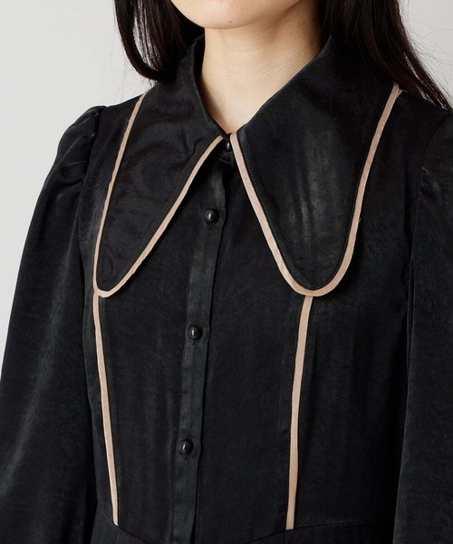 A de a.v.v（アードアー・ヴェ・ヴェ）の「バイカラーパイピングサテンワンピース（ワンピース・レディース・ブラック/ベージュ・MEDIUM/SMALL）」の17枚目の写真