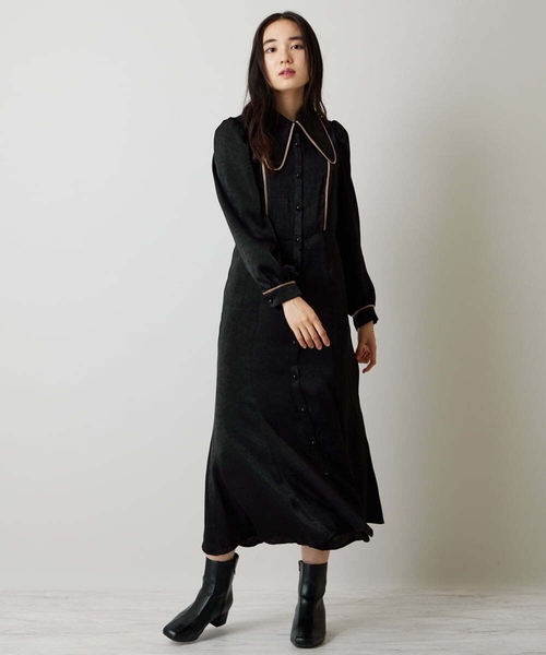 A de a.v.v（アードアー・ヴェ・ヴェ）の「バイカラーパイピングサテンワンピース（ワンピース・レディース・ブラック/ベージュ・MEDIUM/SMALL）」の21枚目の写真