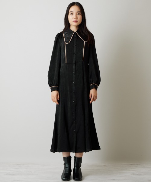 A de a.v.v（アードアー・ヴェ・ヴェ）の「バイカラーパイピングサテンワンピース（ワンピース・レディース・ブラック/ベージュ・MEDIUM/SMALL）」の6枚目の写真