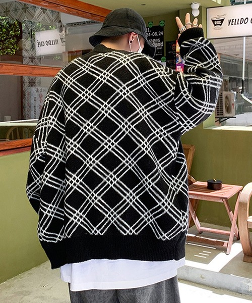 anown(アノン)の「チェック柄オーバーサイズニットカーディガン(カーディガン/ボレロ・メンズ・ブラック・FREE)」の10枚目の写真