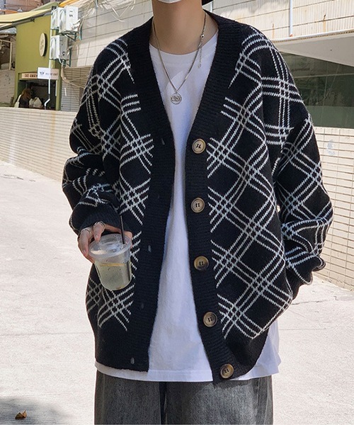 anown(アノン)の「チェック柄オーバーサイズニットカーディガン(カーディガン/ボレロ・メンズ・ブラック・FREE)」の5枚目の写真
