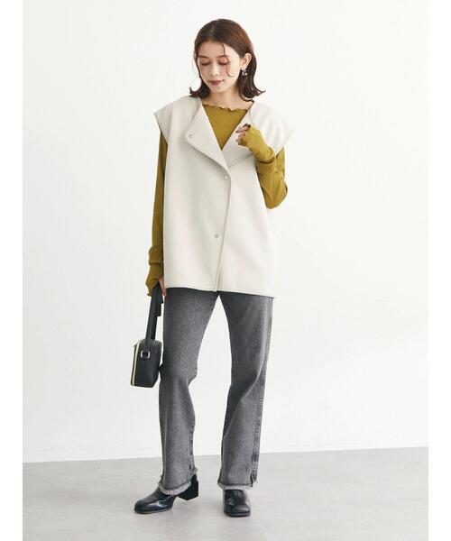 Green　Parks（グリーンパークス）の「合皮パイピングベスト*（ベスト・レディース・ベージュ/ブラック・FREE）」の3枚目の写真