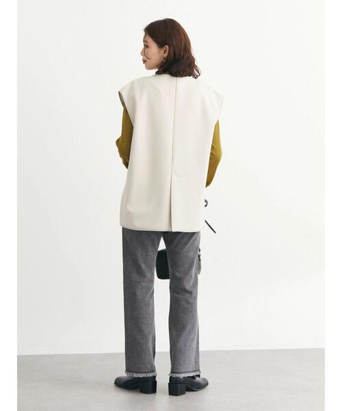 Green　Parks（グリーンパークス）の「合皮パイピングベスト*（ベスト・レディース・ベージュ/ブラック・FREE）」の5枚目の写真