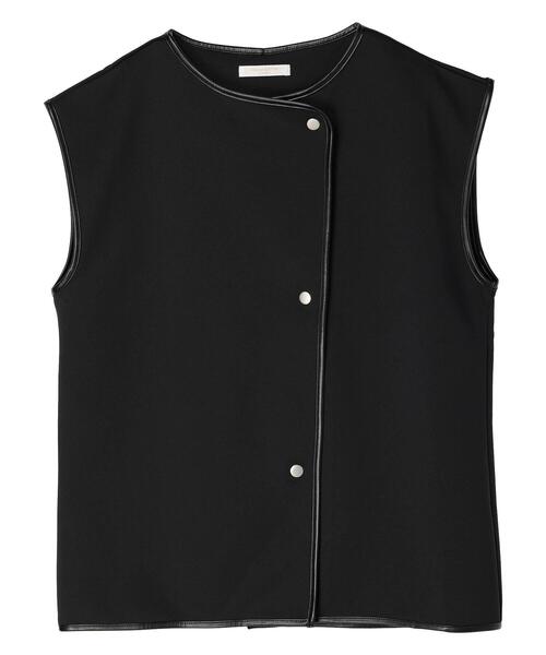 Green　Parks（グリーンパークス）の「合皮パイピングベスト*（ベスト・レディース・ベージュ/ブラック・FREE）」の2枚目の写真