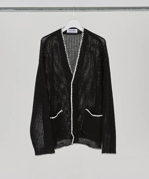 トップス SHELL STITCH MESH KNIT CARDIGAN BLACK SHELL STITCH MESH KNIT CARDIGAN BLACK