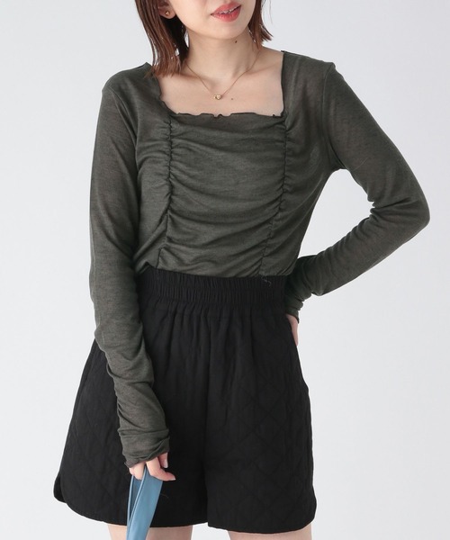 Heather（ヘザー）の「スクエアシアーインナー　172649（Tシャツ/カットソー・レディース・ピンク/チャコールグレー/ブラウン・FREE）」の2枚目の写真