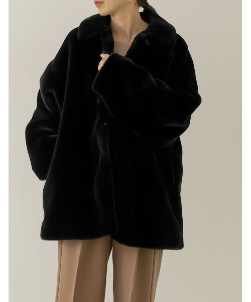 Re:EDIT(リエディ)の「ステンカラーミドルフェイクファーコート(ステンカラーコート・レディース・アイボリー/ブラック/キャメル/ブラウン・FREE)」の3枚目の写真