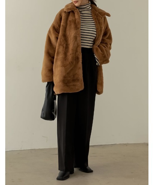 Re:EDIT(リエディ)の「ステンカラーミドルフェイクファーコート(ステンカラーコート・レディース・アイボリー/ブラック/キャメル/ブラウン・FREE)」の15枚目の写真