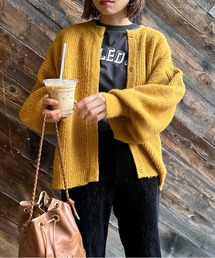 ニットウール混パフスリーブカーディガン